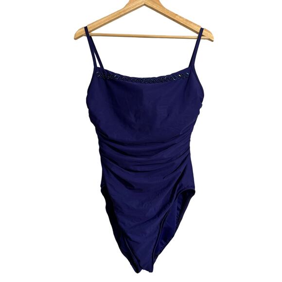 Miraclesuit Deep Purple Beaded Accent Slimming Swimsuit Size 16 NWOT - Picture 1 of 8